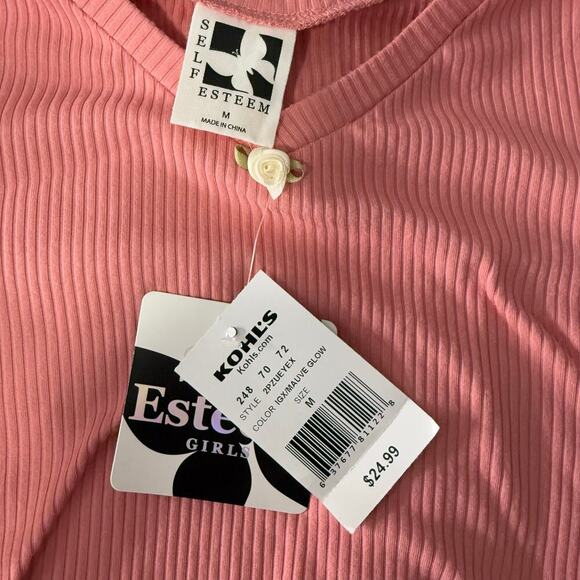 Girls 7-16 Self Esteem Long Sleeve Mix Media Top Color: Pink Size: MEDIUM - Picture 5 of 5